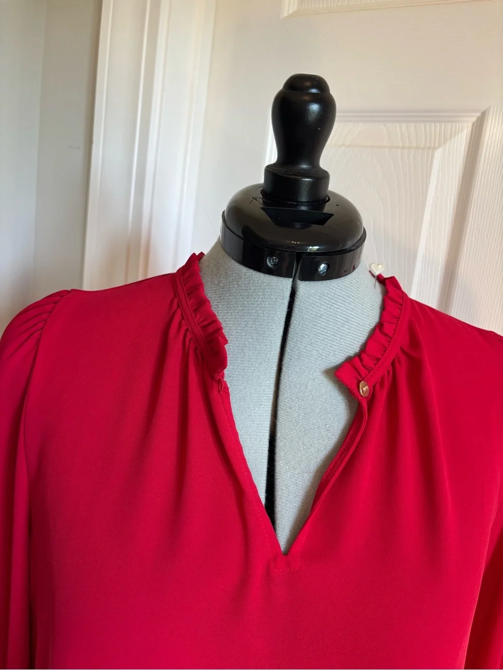 LOFT Red Long-Sleeve‎ Ruffle Collar Blouse 0274